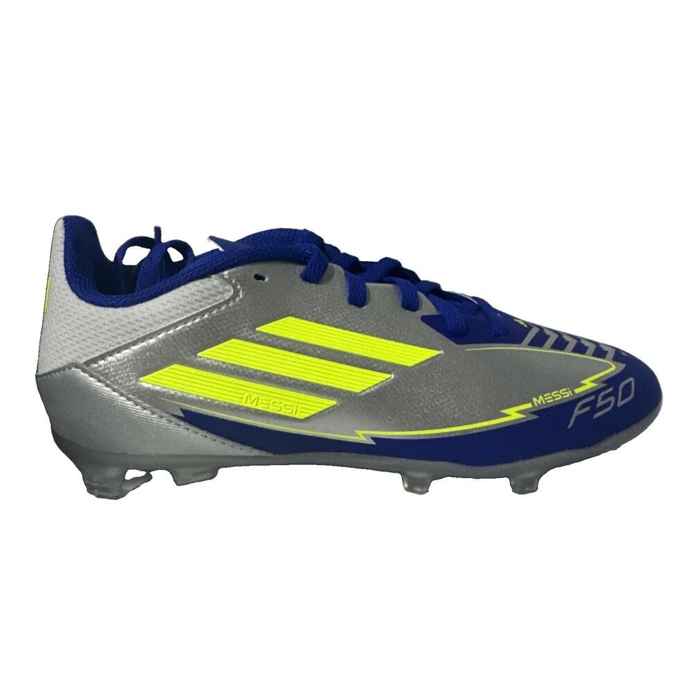 Adidas F50 League FG MG Messi Soccer Cleats Kids Size 4.5 Silver Blue Yellow